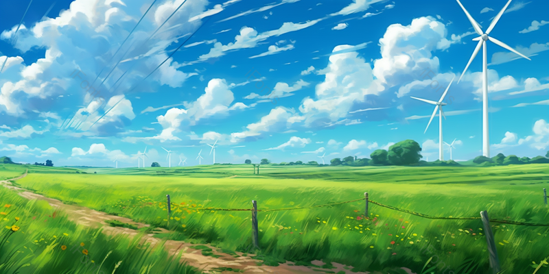 蓝天白云生机盎然风力发电机背景,插画/手绘图,插画/手绘图库,插画/手绘图下载,插画/手绘
